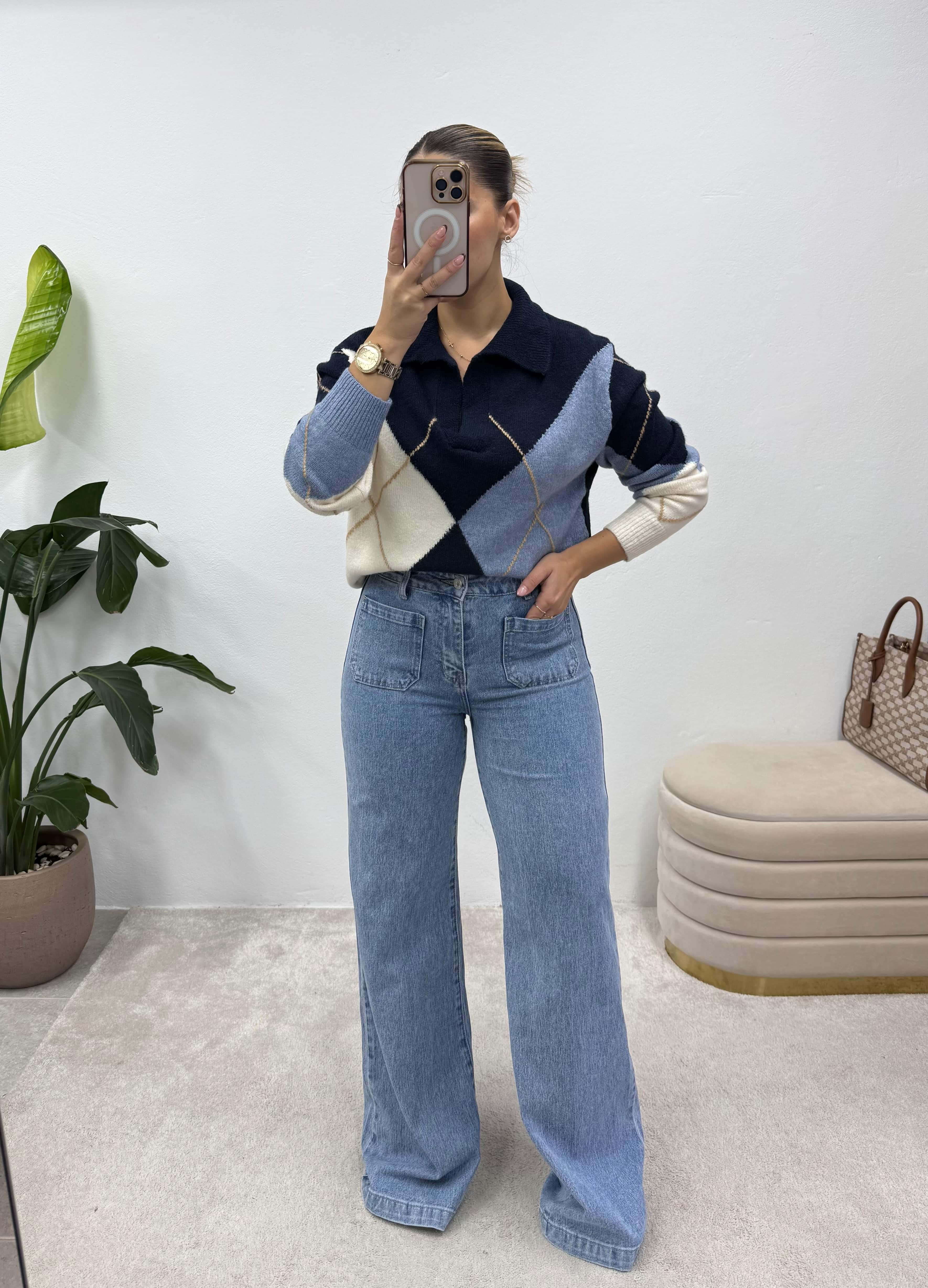 Jeans Wide Leg Bolsos Frontais