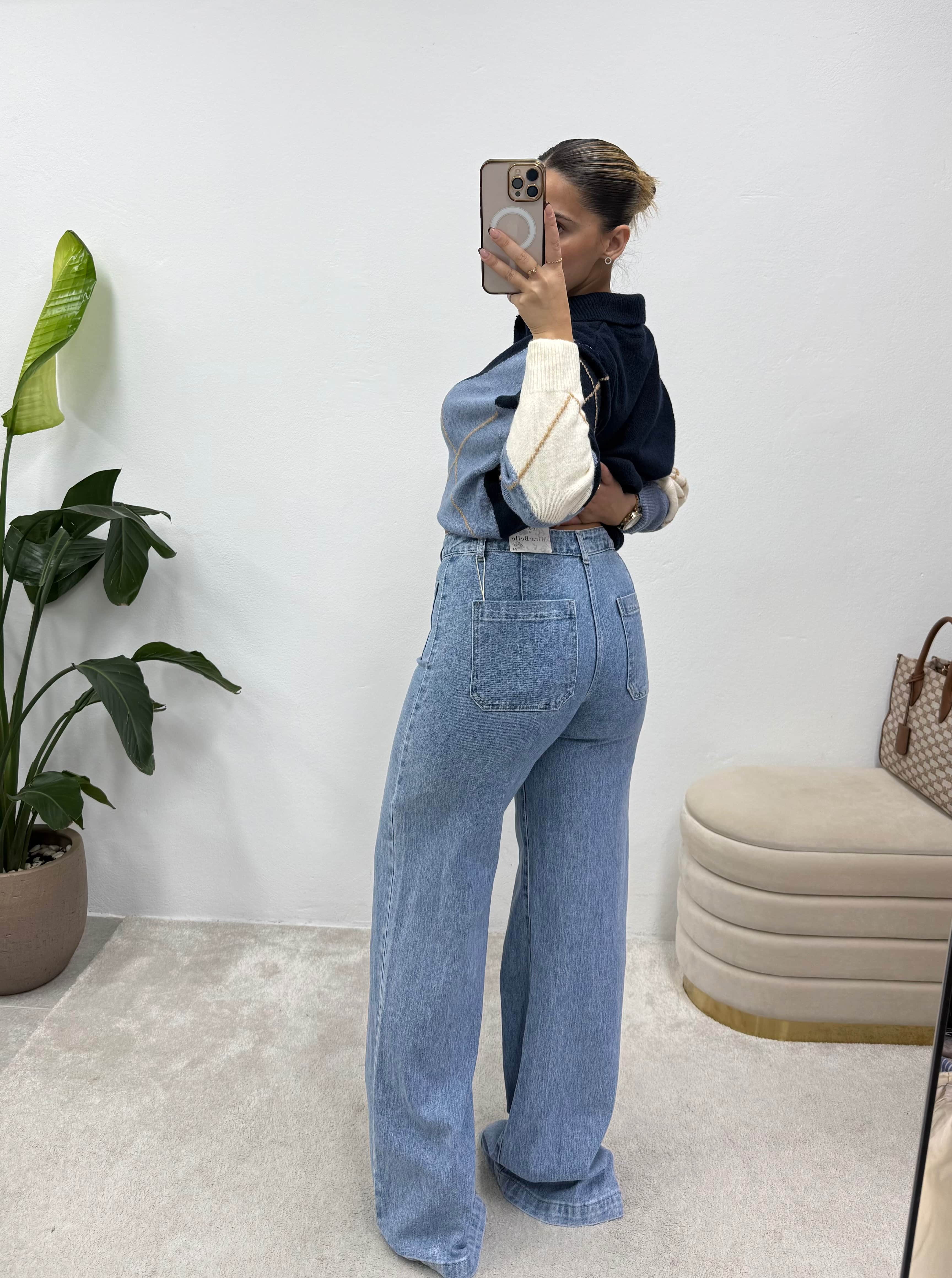 Jeans Wide Leg Bolsos Frontais