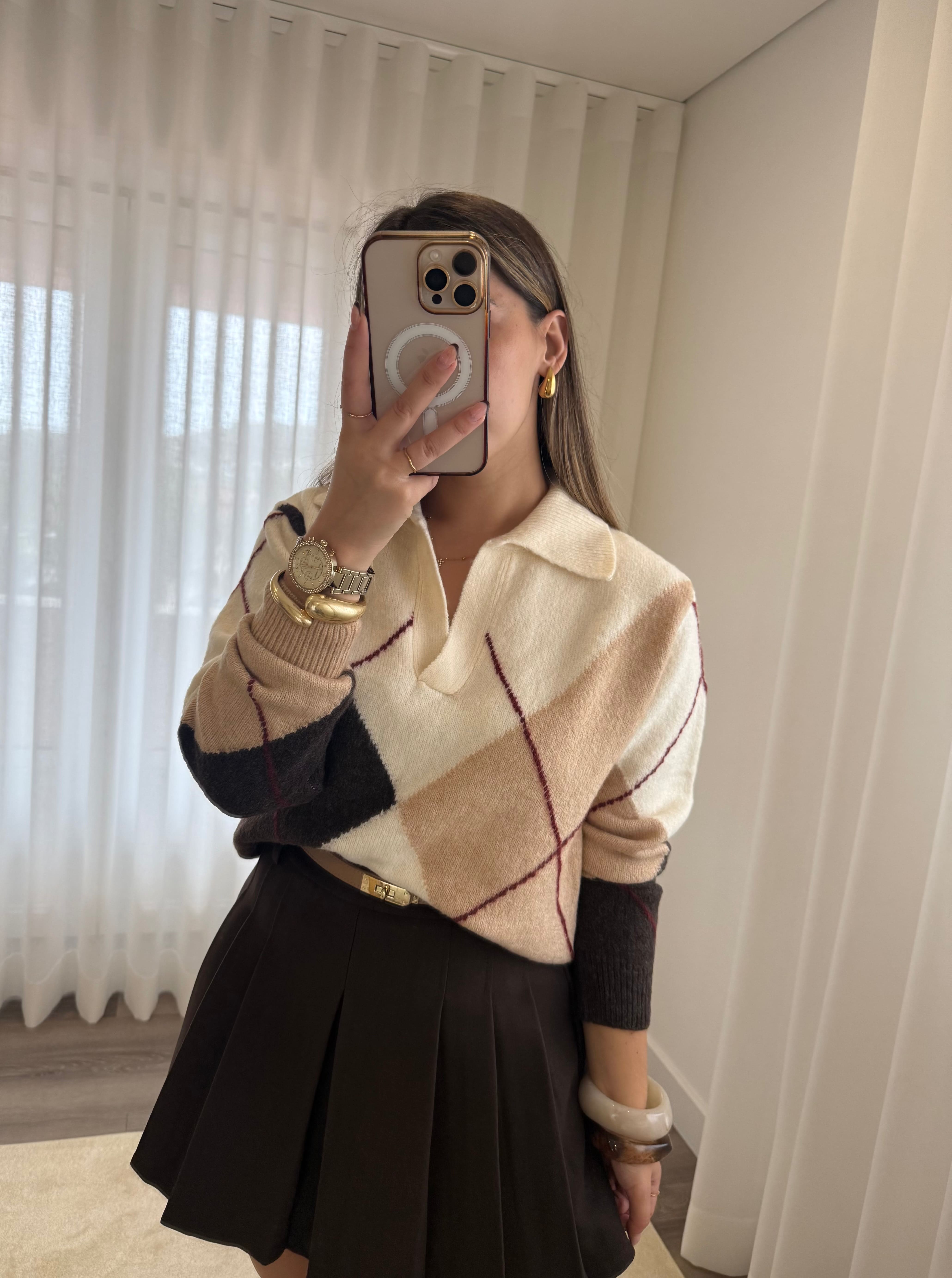 Polo Jacquard Tons Terra 4