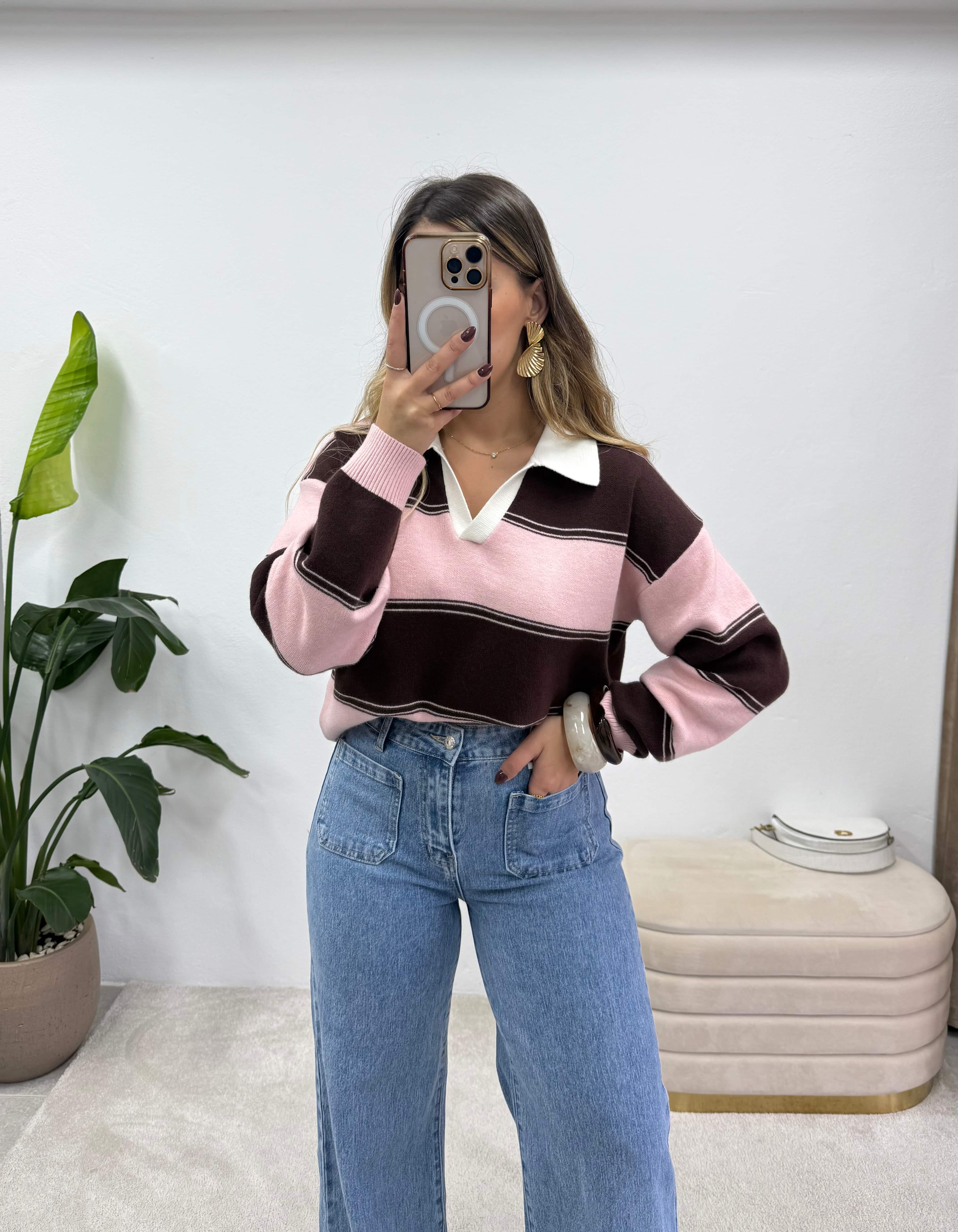 Malha College Rosa & Castanho