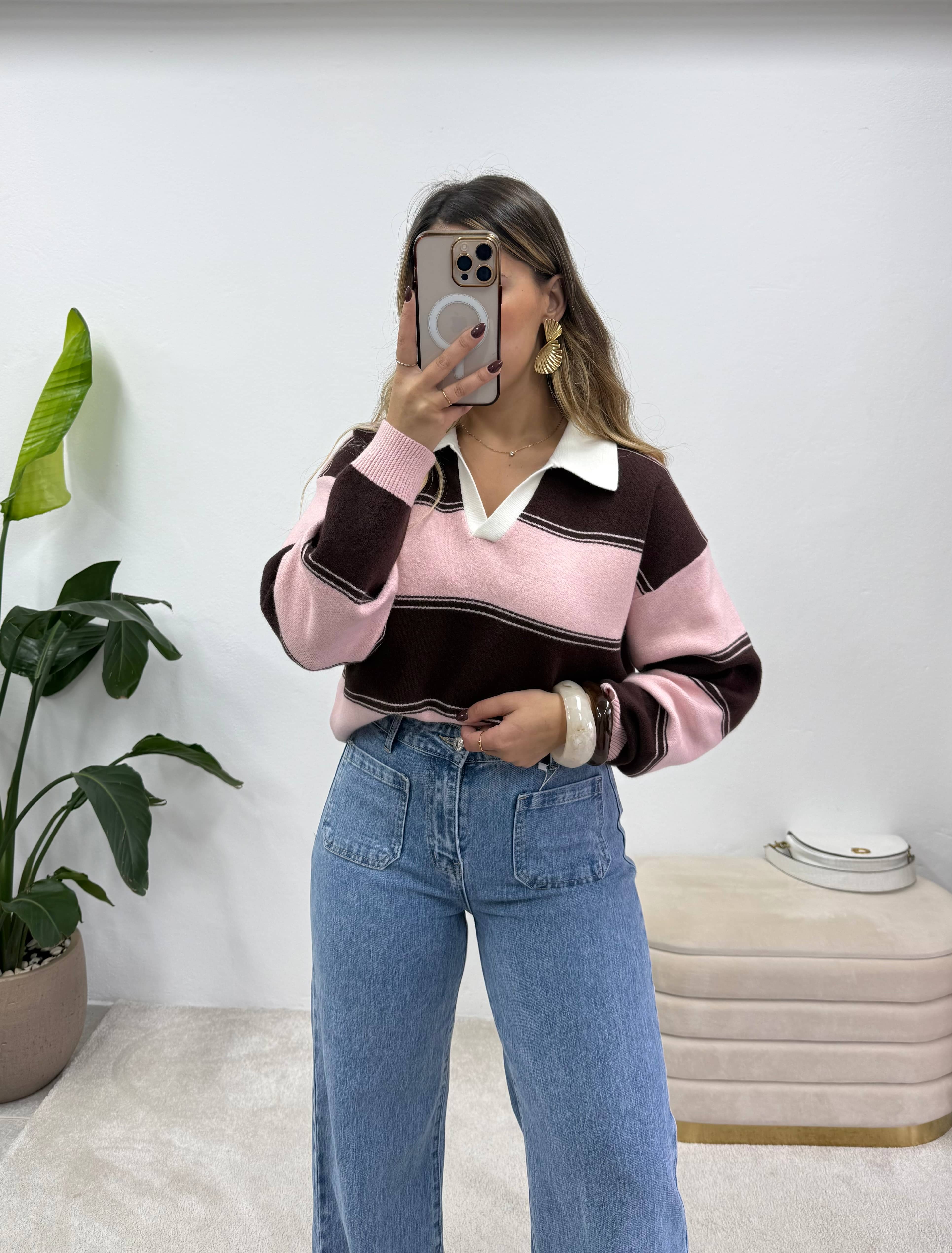 Malha College Rosa & Castanho 3