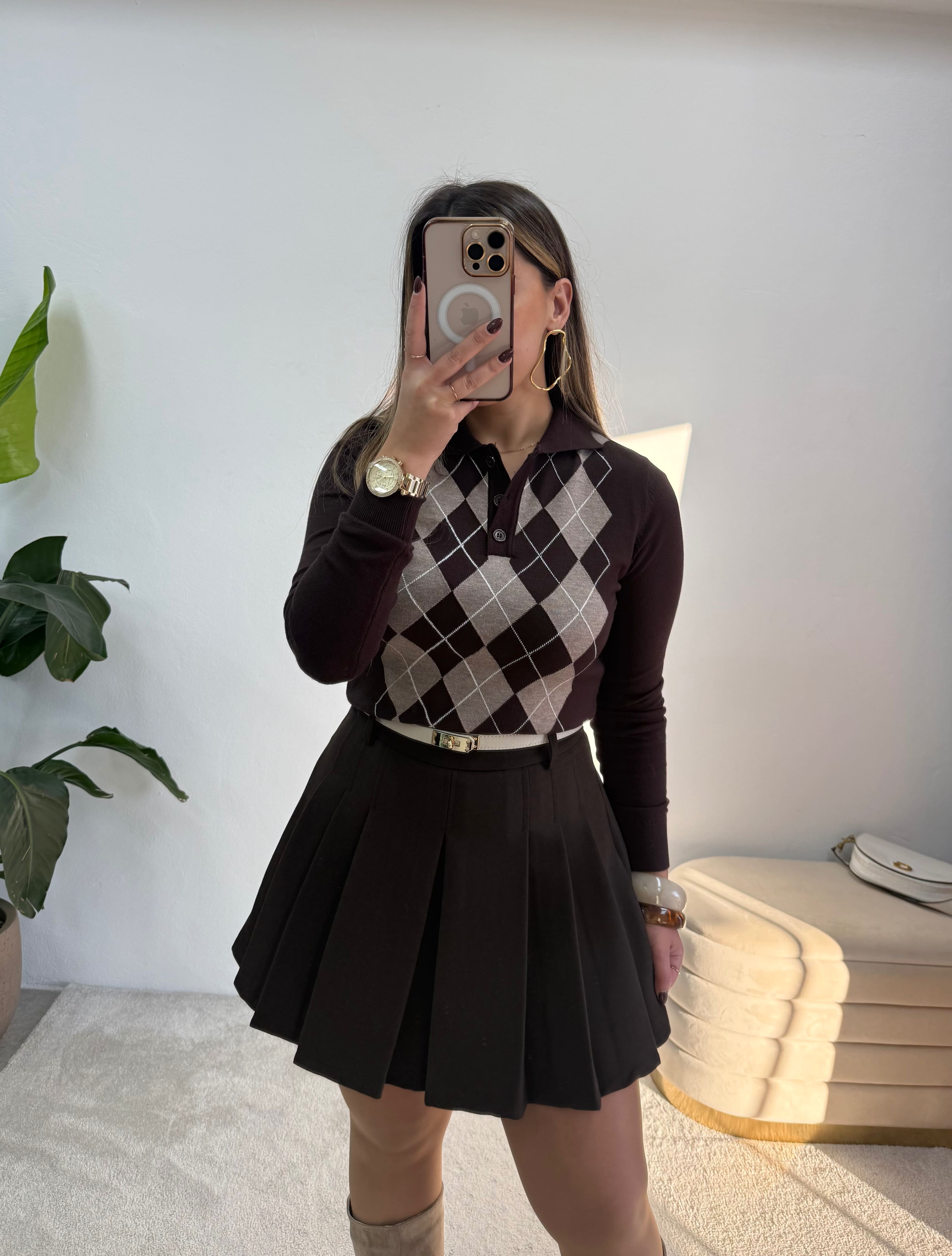 Polo Cambridge castanho 