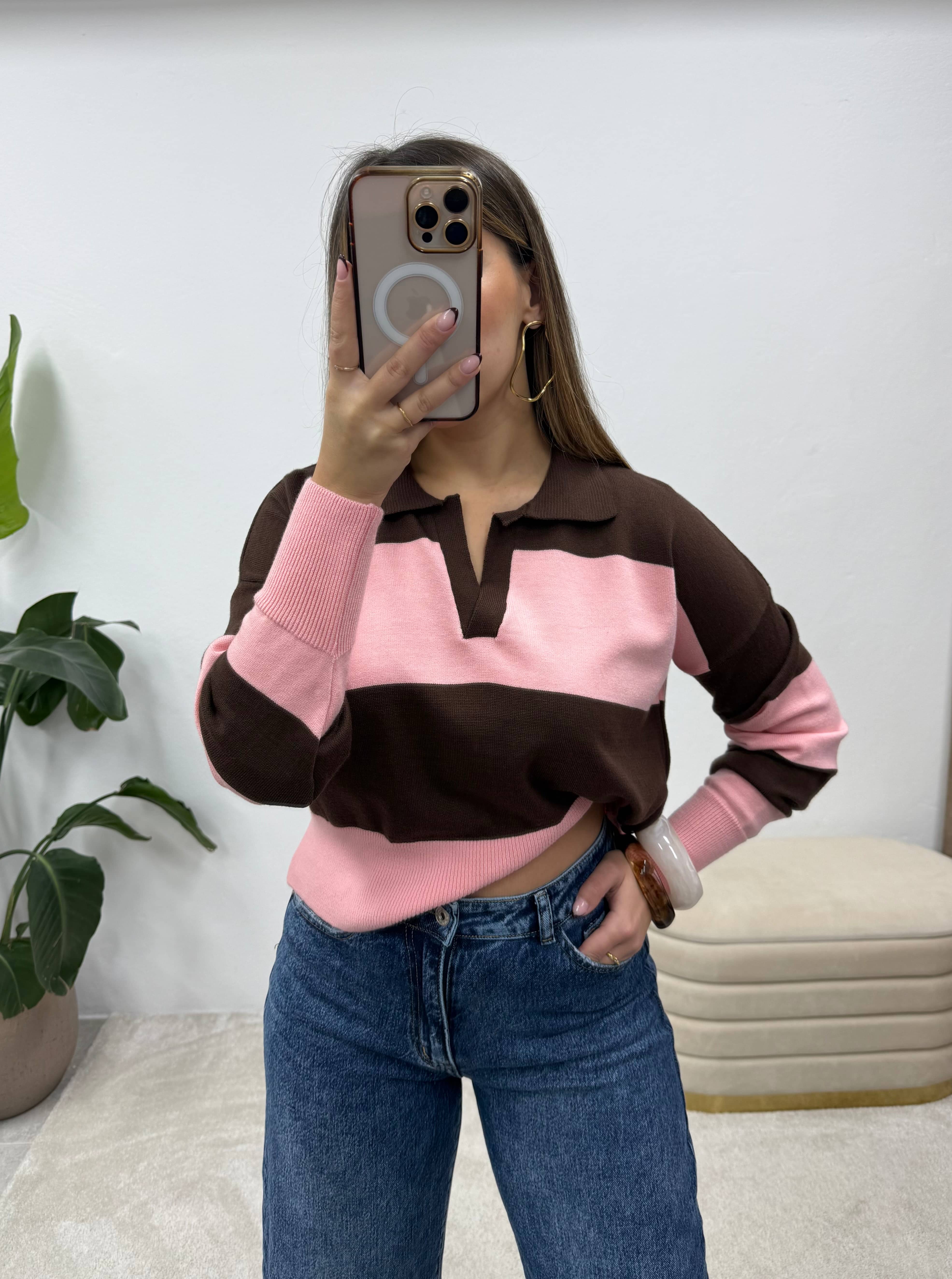 Polo Rosa/Castanho 6