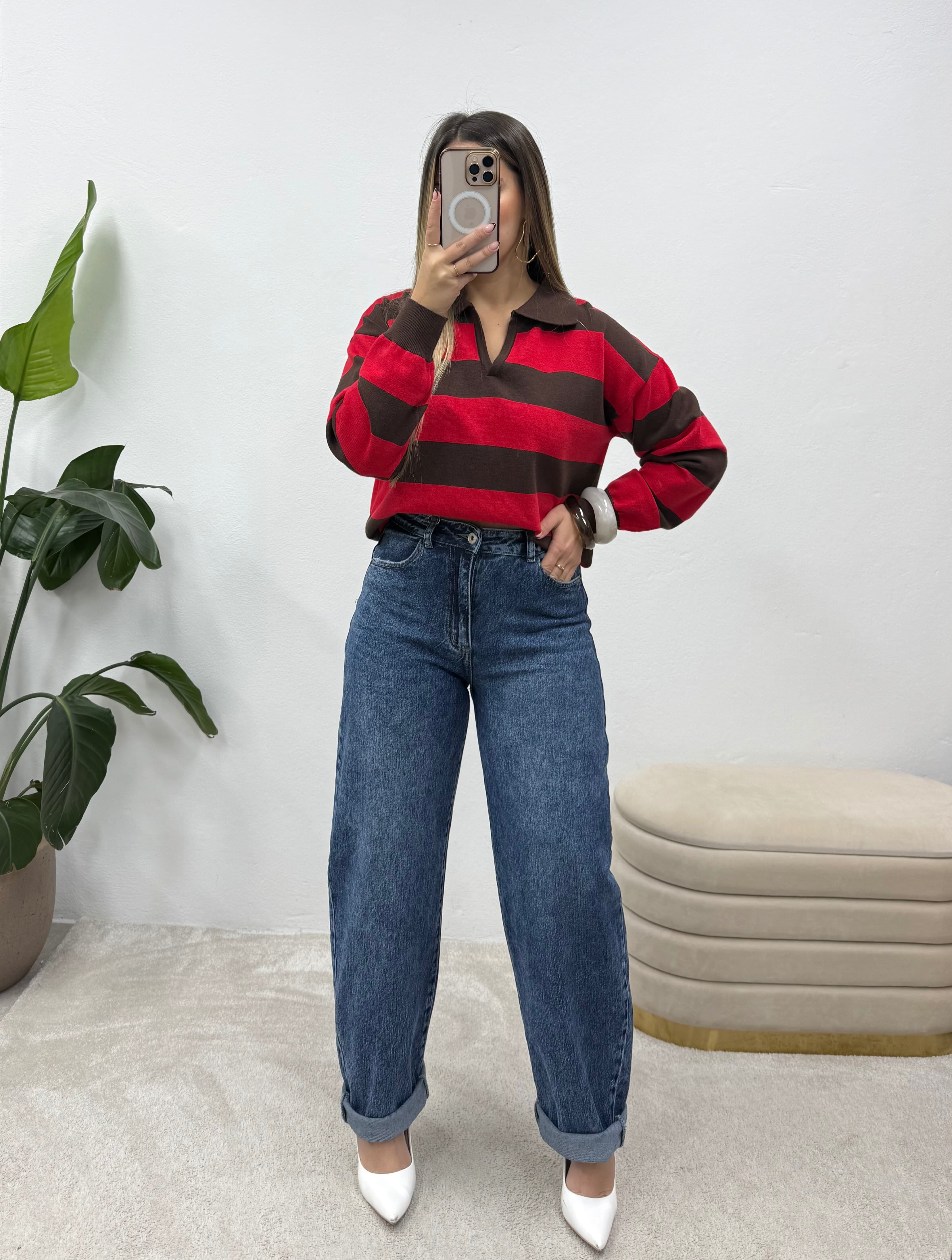 Polo castanho/vermelho 4