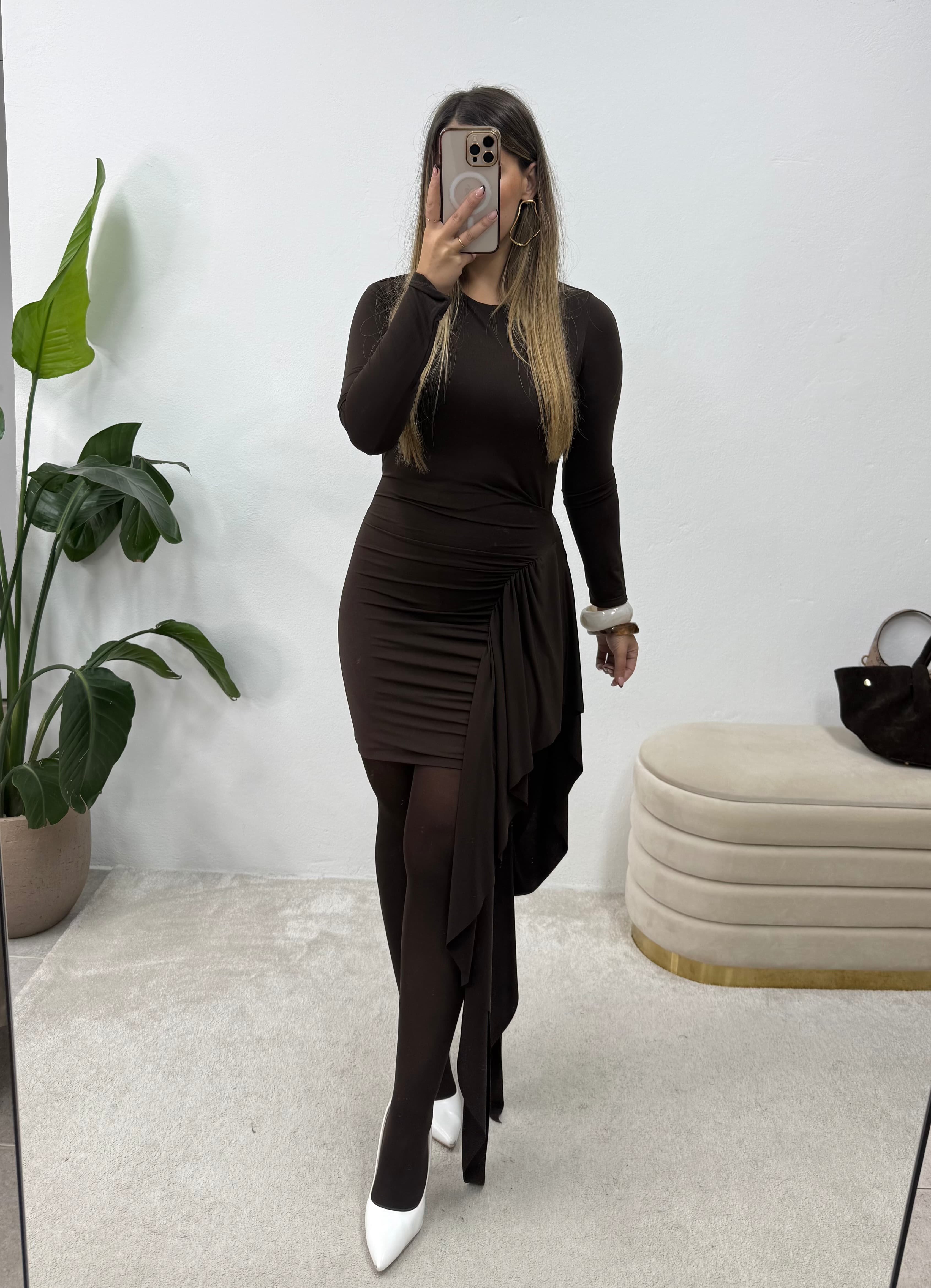 Vestido Draped Luxe Castanho 