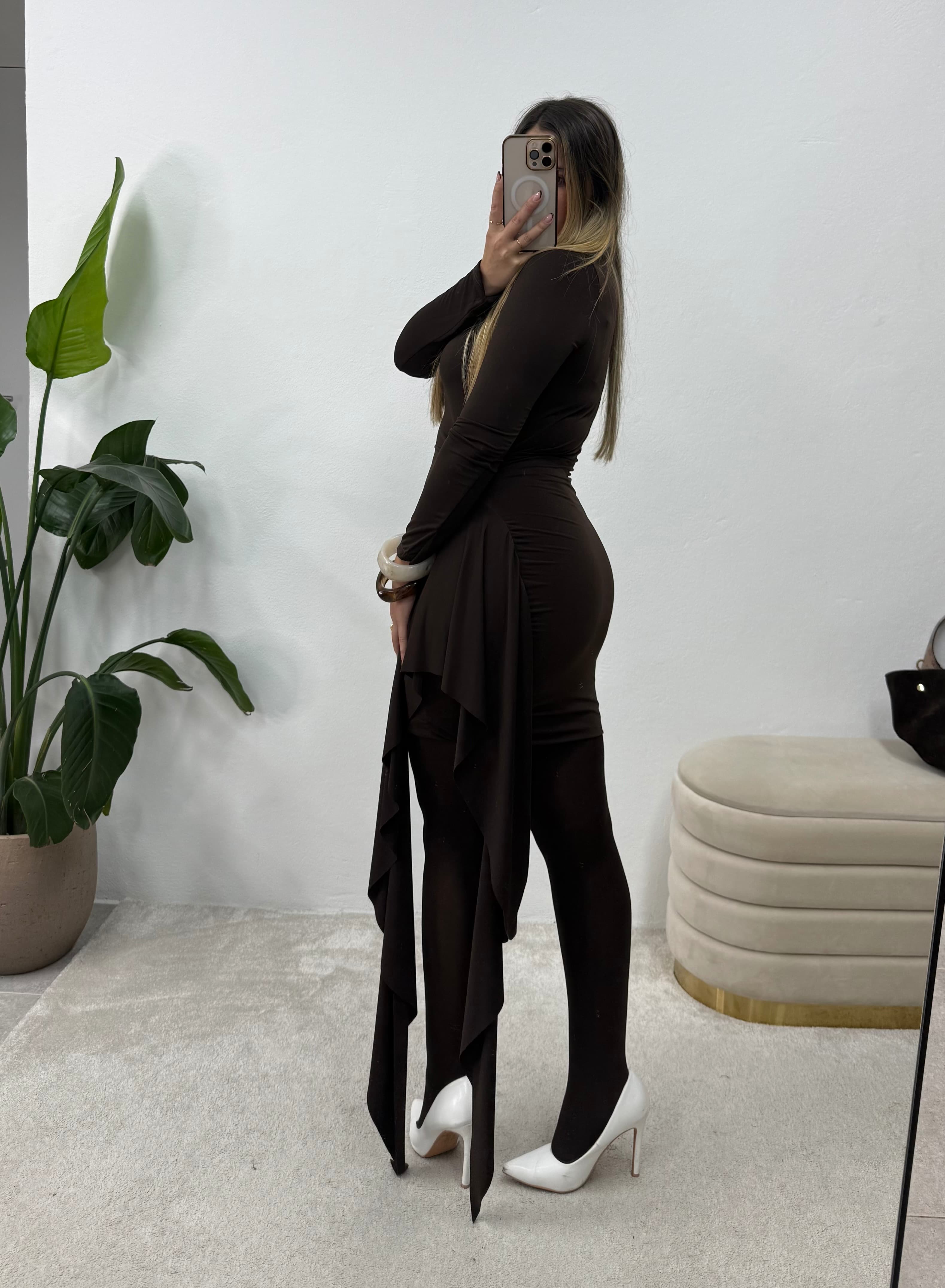 Vestido Draped Luxe Castanho 