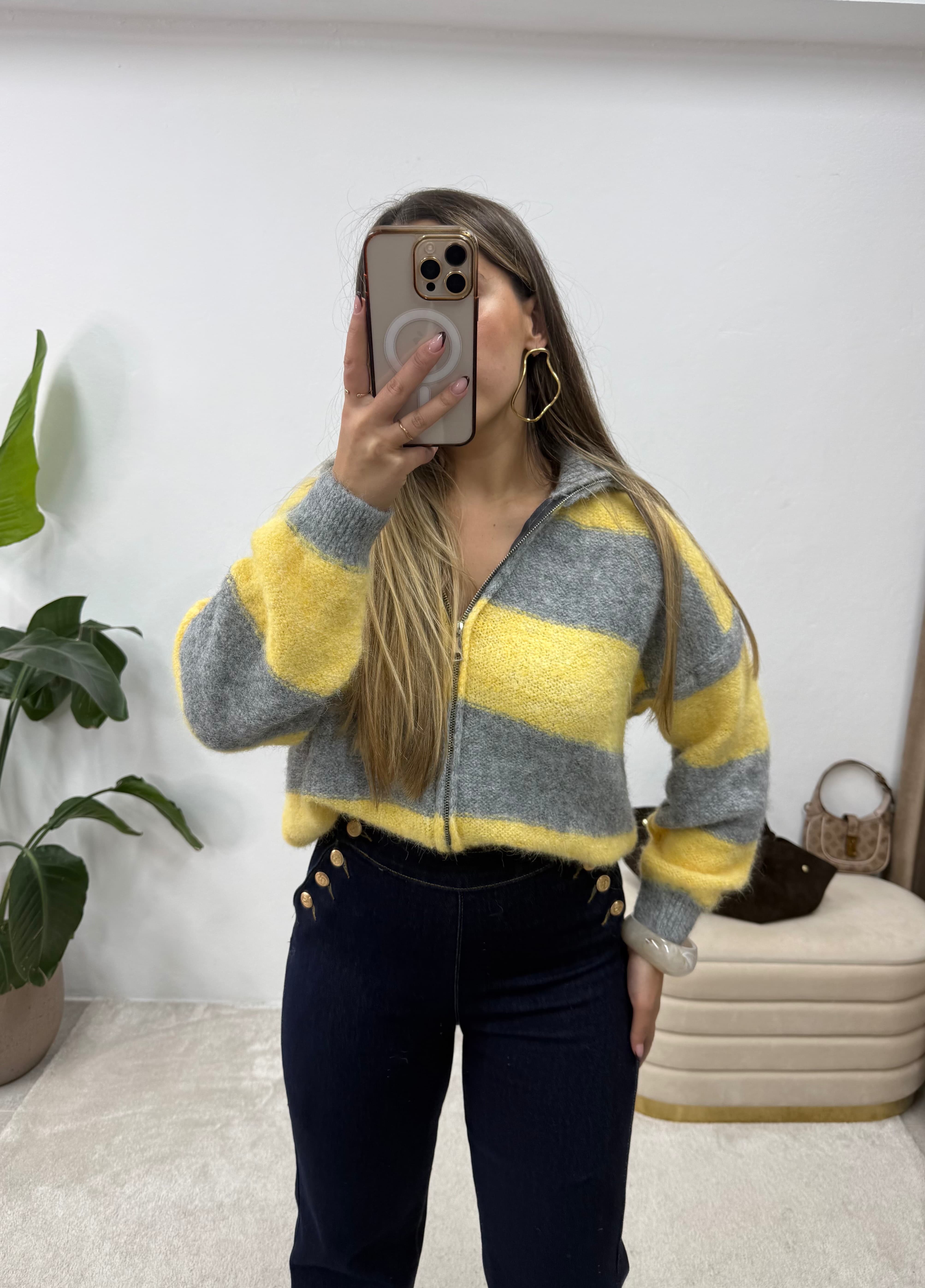 Casaco risca amarelo/cinza 5