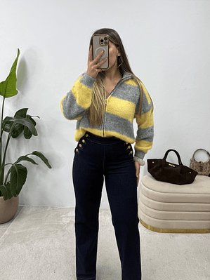 Casaco risca amarelo/cinza