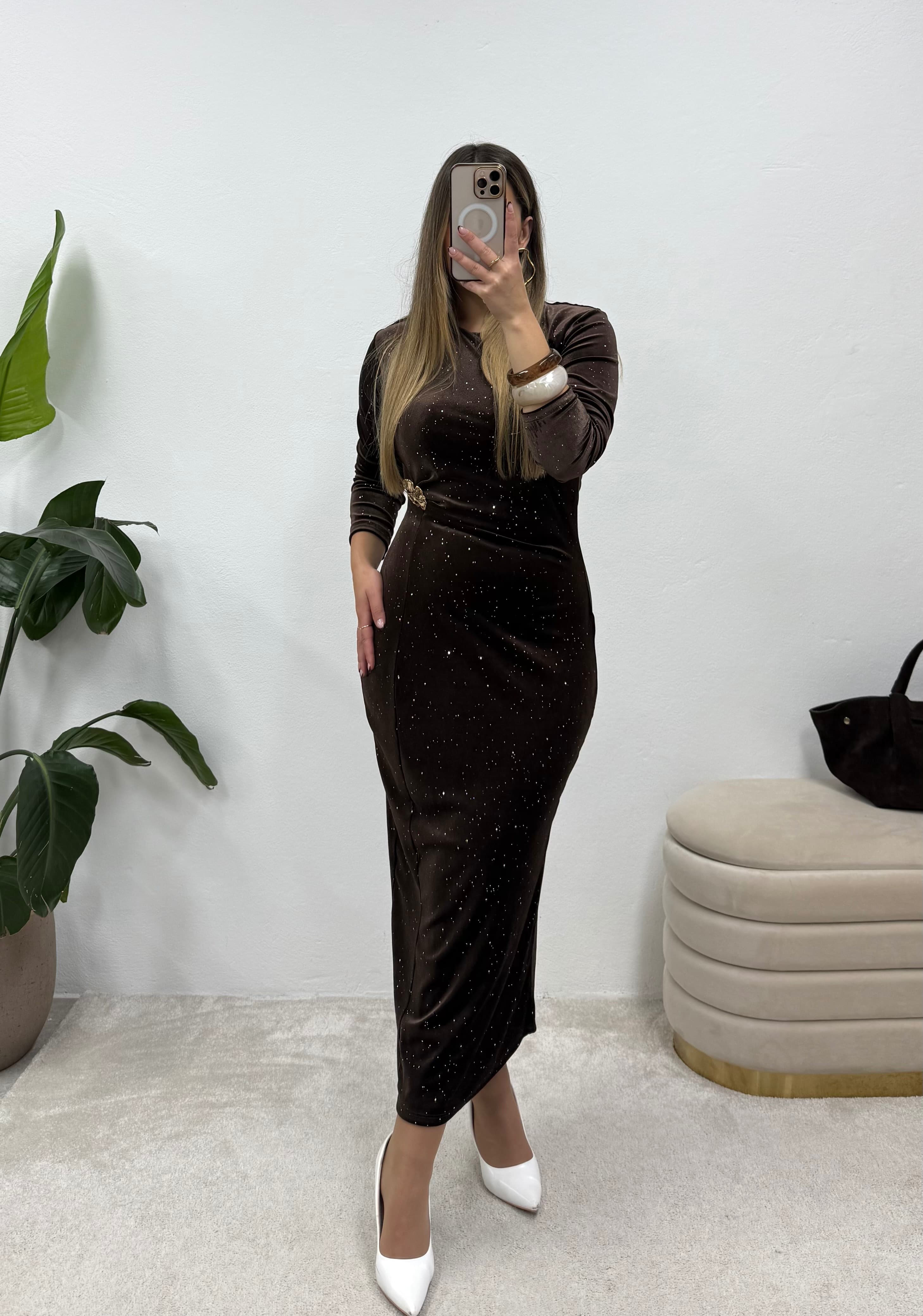 Vestido Midi Veludo Brown 1