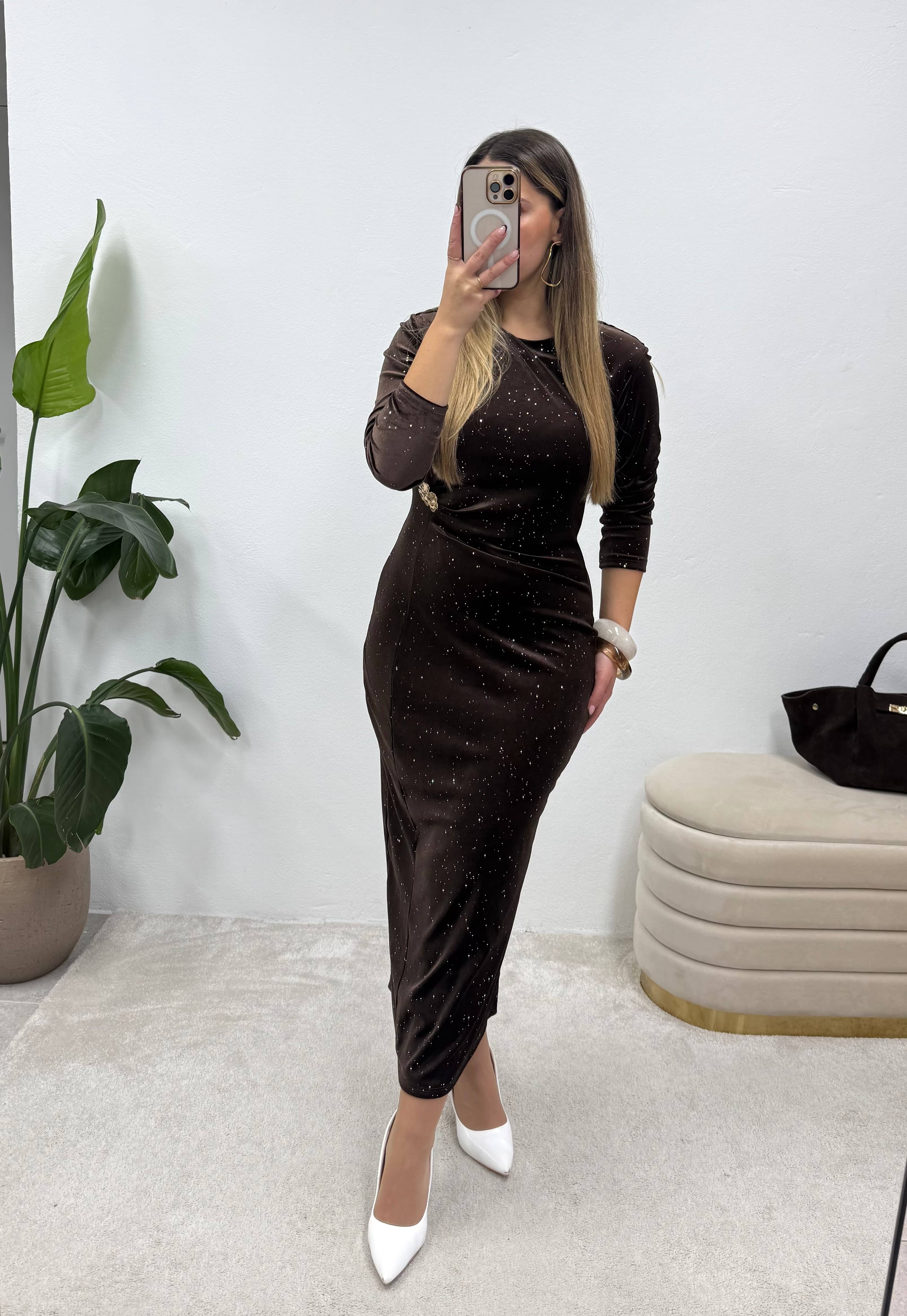 Vestido Midi Veludo Brown 2