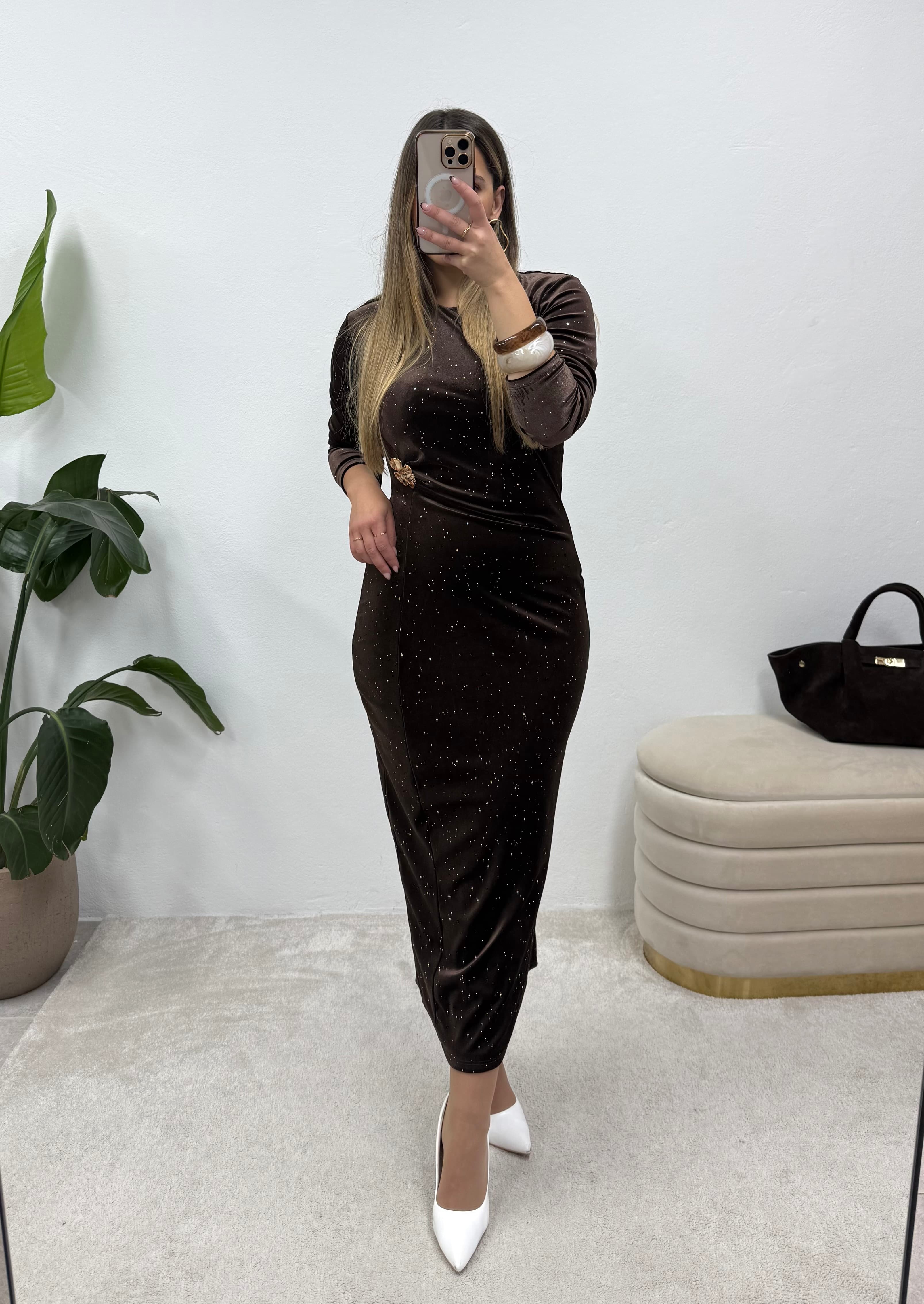 Vestido Midi Veludo Brown 3