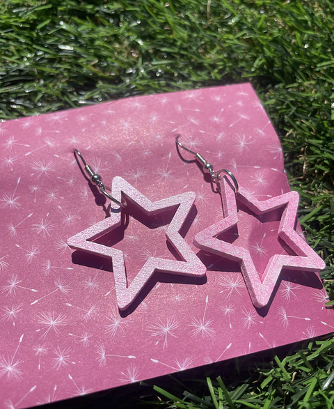 Brincos Estrelas Rosa Brilhante