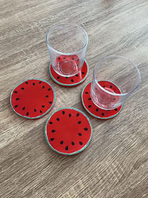 Conjunto de 4 bases de copos melancia | Set of 4 Watermelon Coasters