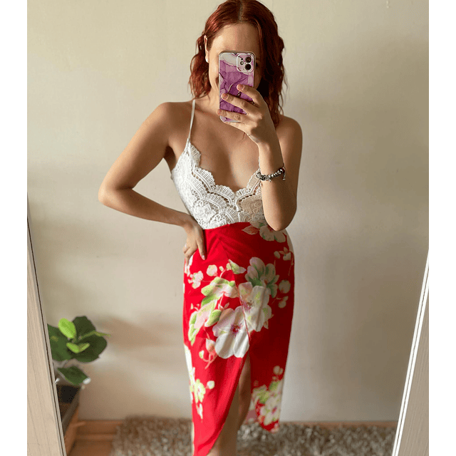 Vestido playero flores rojo