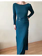 Vestido Largo Verde Petróleo con Argolla y Aberturas Laterales - Miniatura 1