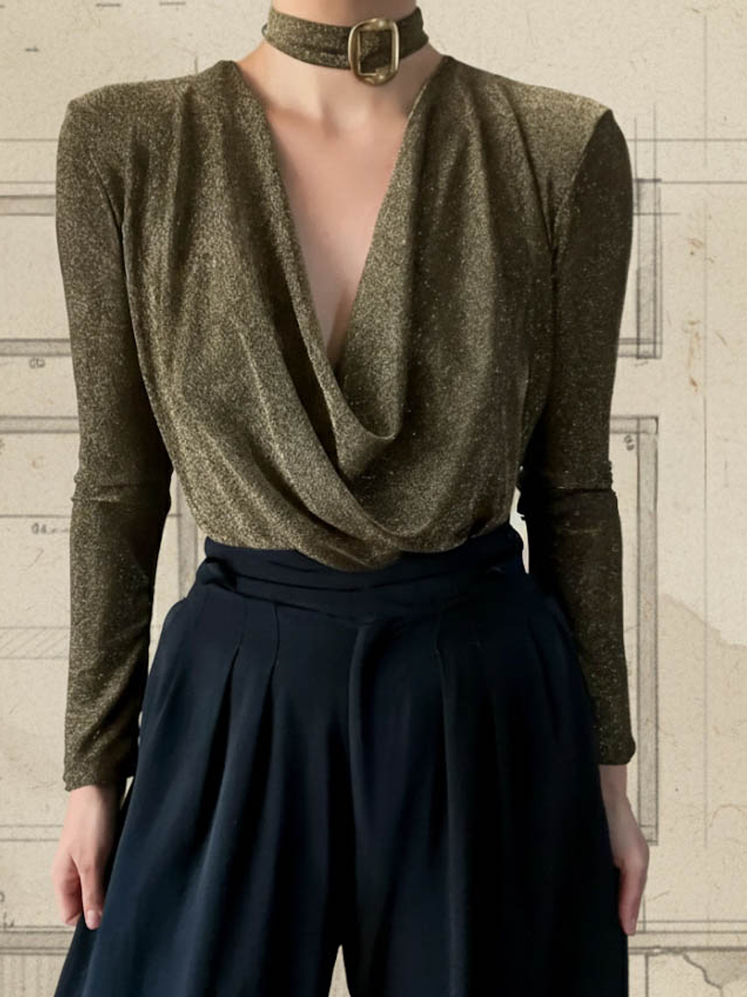 Top Drapeado Brillante dorado envejecido 1