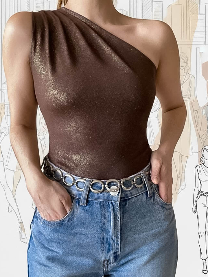 Top asimétrico café dorado  1