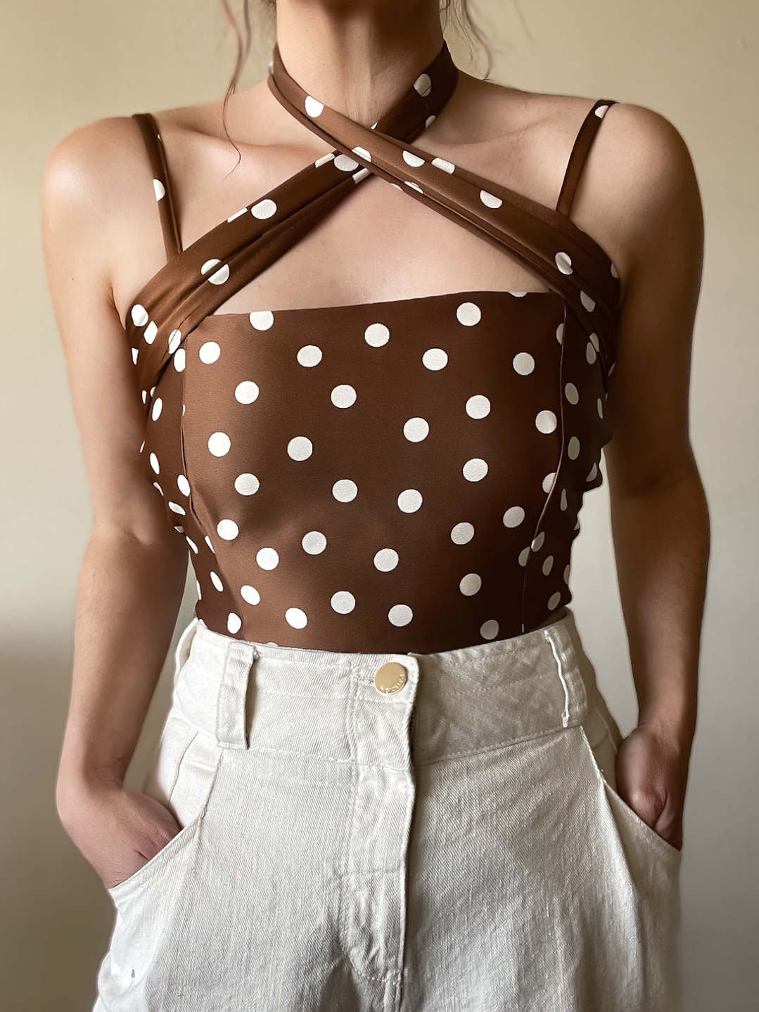 Crop top multipostura lunares  2