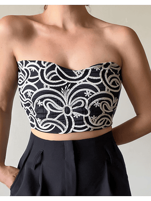 Crop Top Estructural Bordado Bicolor