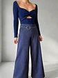 Pantalón gamuza azul marino con accesorio de cadena - Miniatura 3