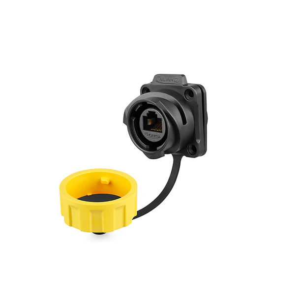 CNLink conector impermeable RJ45 Cat6 hembra chasis amarillo IP67 YM-24-J/RJ45/213/SX-42-402