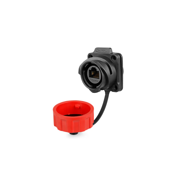 Conector impermeable RJ45 CAT3 hembra chasis rojo IP67 BD-24-J/RJ45/213/SX-42-207A