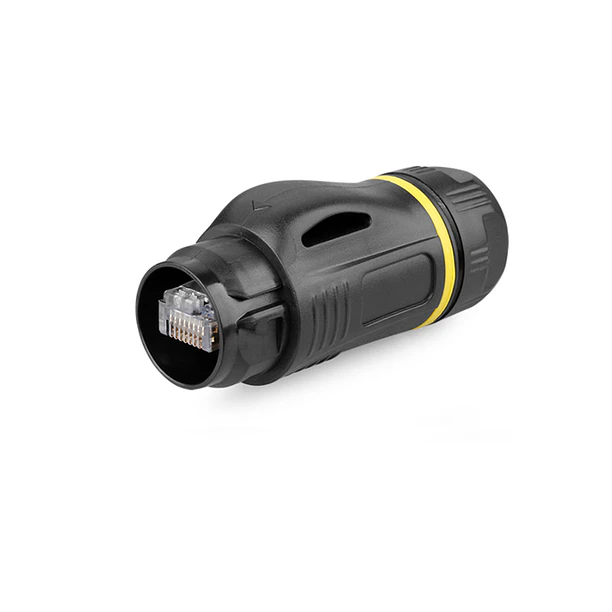Conector impermeable RJ45 macho volante negro IP67 BD-24-C/RJ45/015/PE-42-001A