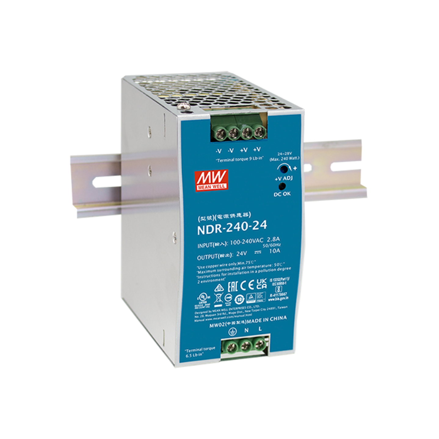 MEAN WELL FUENTE DE PODER RIEL DIN 24VDC 240W 10A NDR-240-24