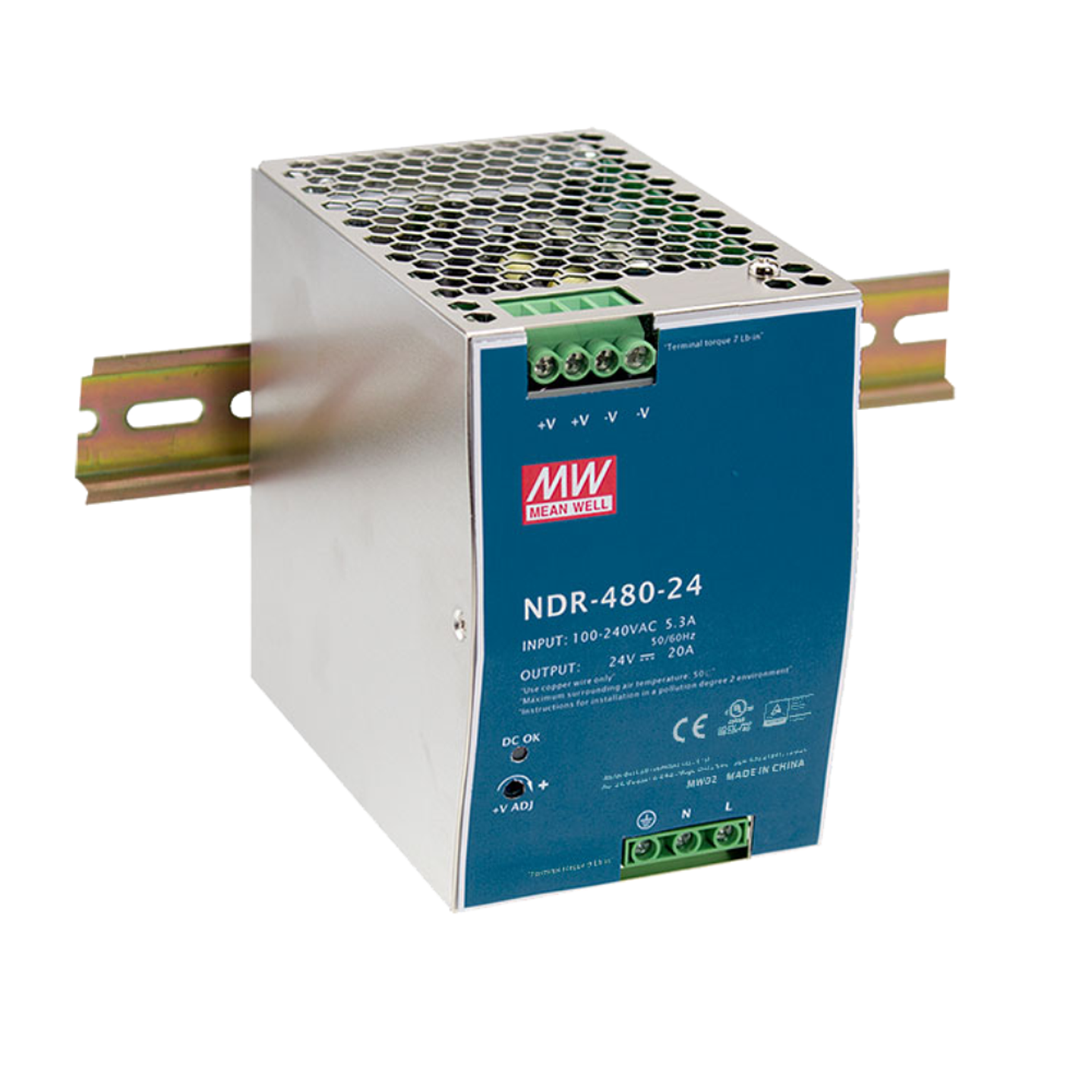 MEAN WELL FUENTE DE PODER RIEL DIN 24VDC 480W 20A NDR-480-24