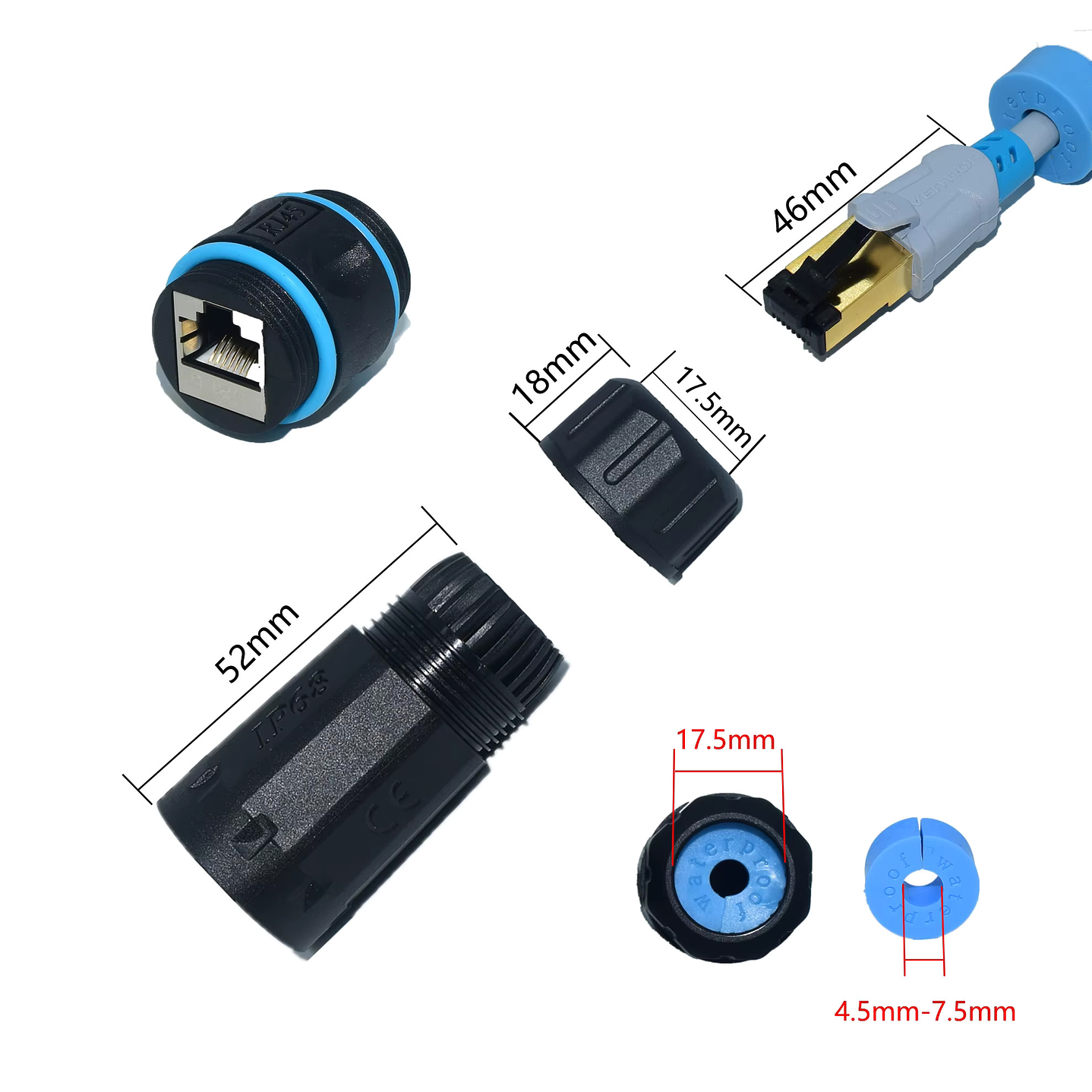 EXTENSOR DE CABLE ETHERNET RESISTENTE AL AGUA RJ45 IP68 3