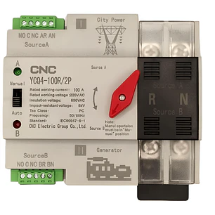 CNC switch de transferencia automatica 2 POLOS 100A 8KA YCQ4-100R/2P 100A