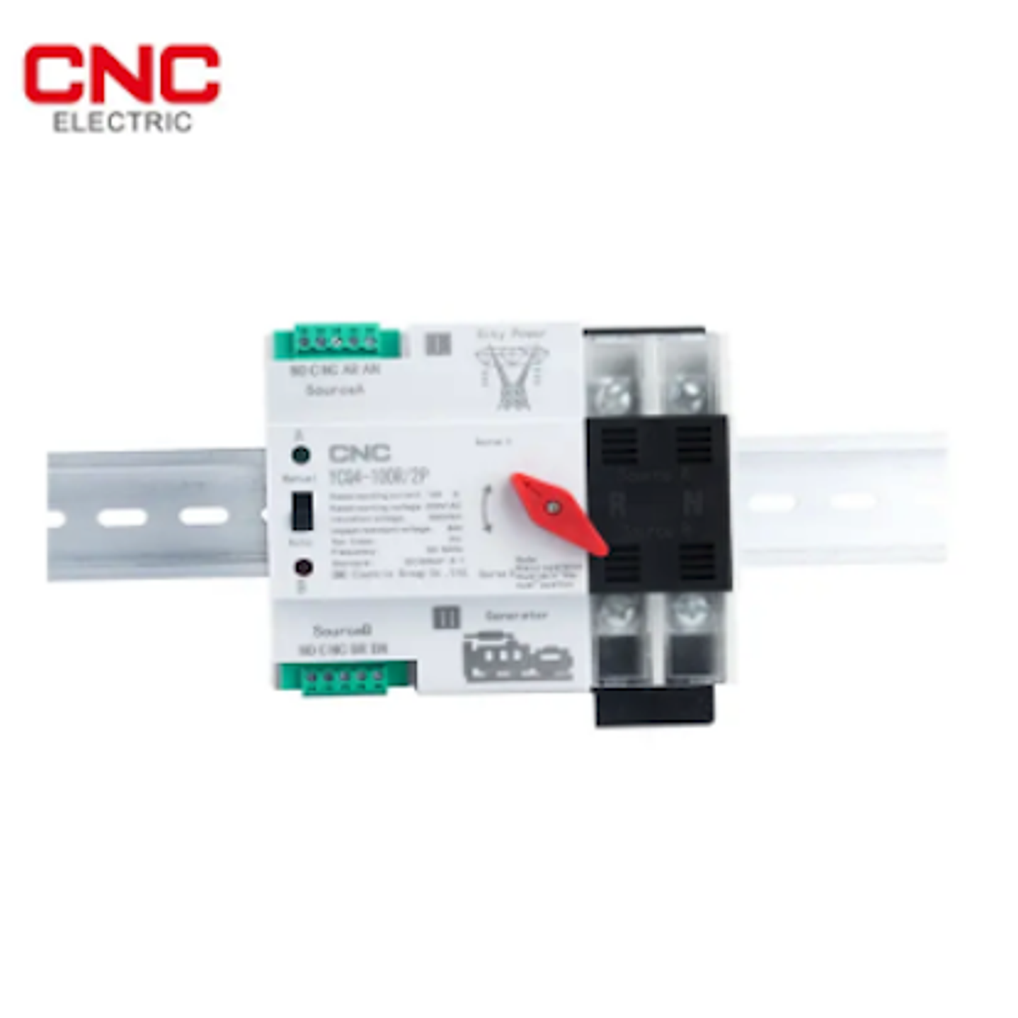 CNC switch de transferencia automatica 2 POLOS 100A 8KA YCQ4-100R/2P 100A 4
