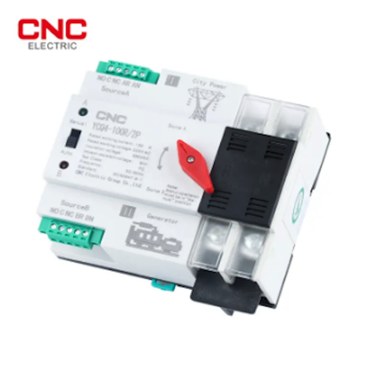 CNC switch de transferencia automatica 2 POLOS 100A 8KA YCQ4-100R/2P 100A 5