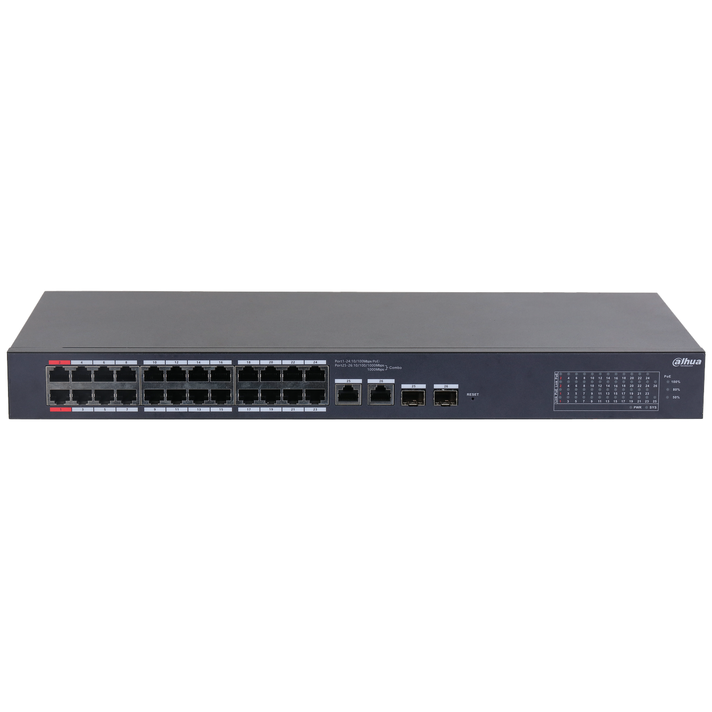 Switch poe 24 puertos poe 10/100 mbps 2 puertos 1gbps administrable cloud  DH-CS4226-24ET-375 4