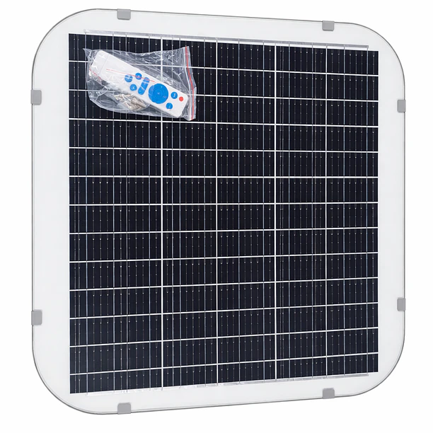 Foco LED solar exterior 55W luz fría 6500K batería litio 3,2V 30Ah sensor PIR