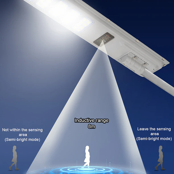 Foco LED solar alumbrado público 150W 6500K panel 30W bat. litio 3,2V 30Ah PIR