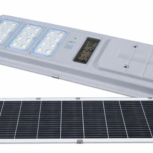 FOCO LED SOLAR TIPO ALUMBRADO PUBLICO 250W LUZ FRIA 6500K PANEL 50W BAT. LITIO 3,2V 60AH SENSOR PIR