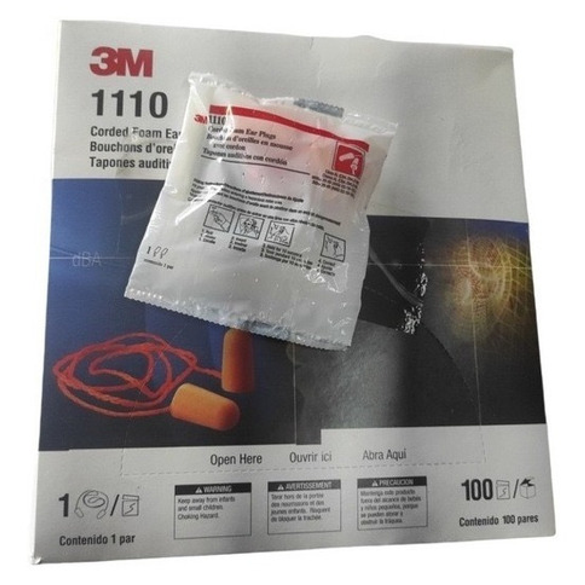 Caja De 100 Pares De Tapon Auditivo Espuma 3m 1110 3