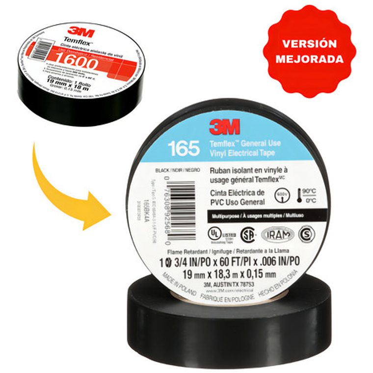 Cinta De Aislar 3m 1600 165 Negra De 3/4 Caja Con 10 Piezas 3