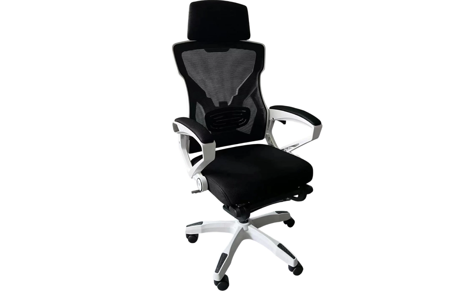 Silla de escritorio Lumax ROM-SA ZGS-955-SA gamer ergonómica negra y blanca con tapizado de cuero sintético 1