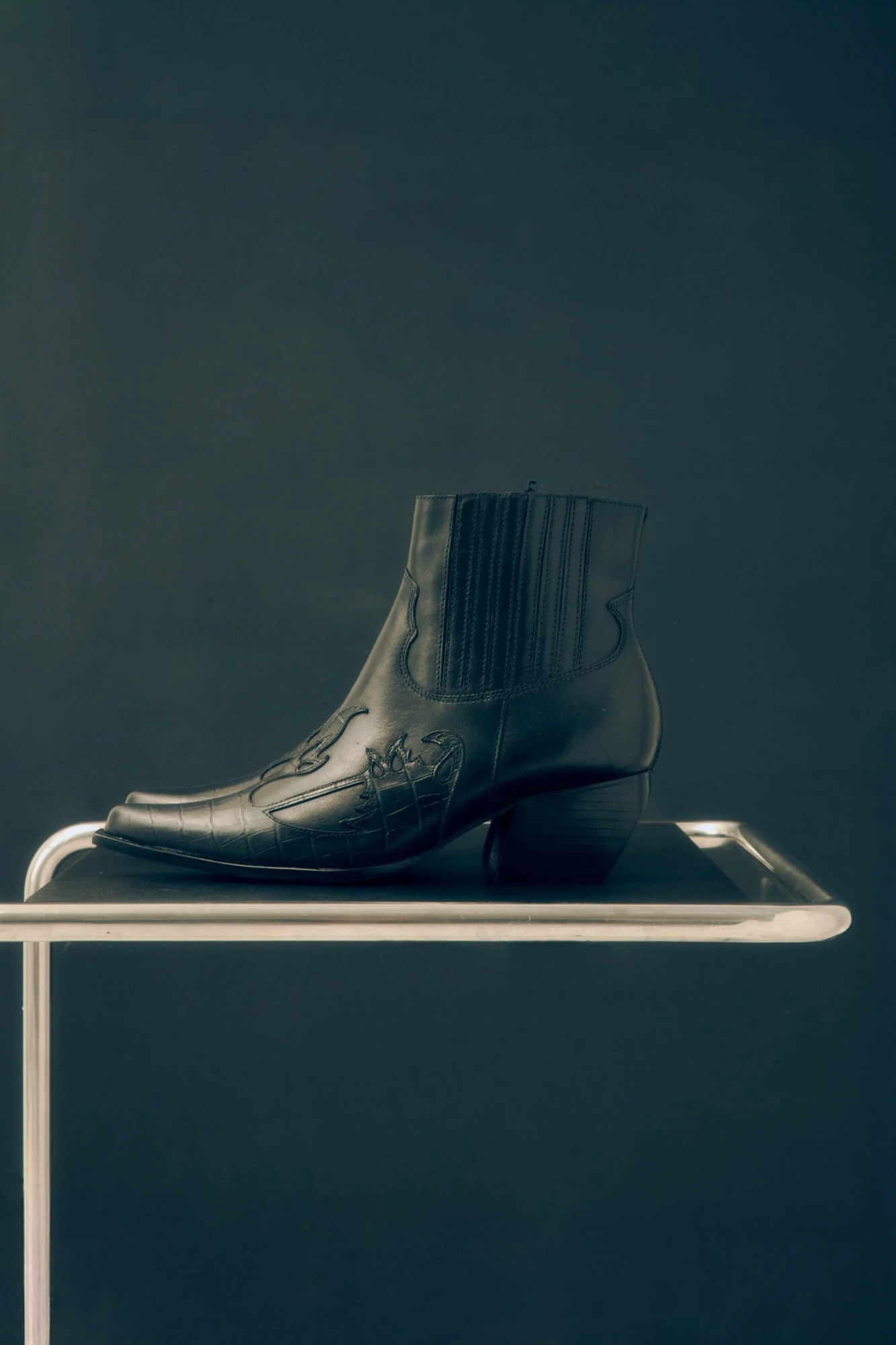 Bota de cuero Texi croco - negro 2