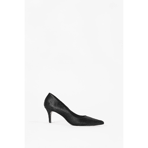Stiletto Amelia de cuero pelo - negro