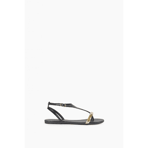 Sandalia plana con detalle metálico - negro