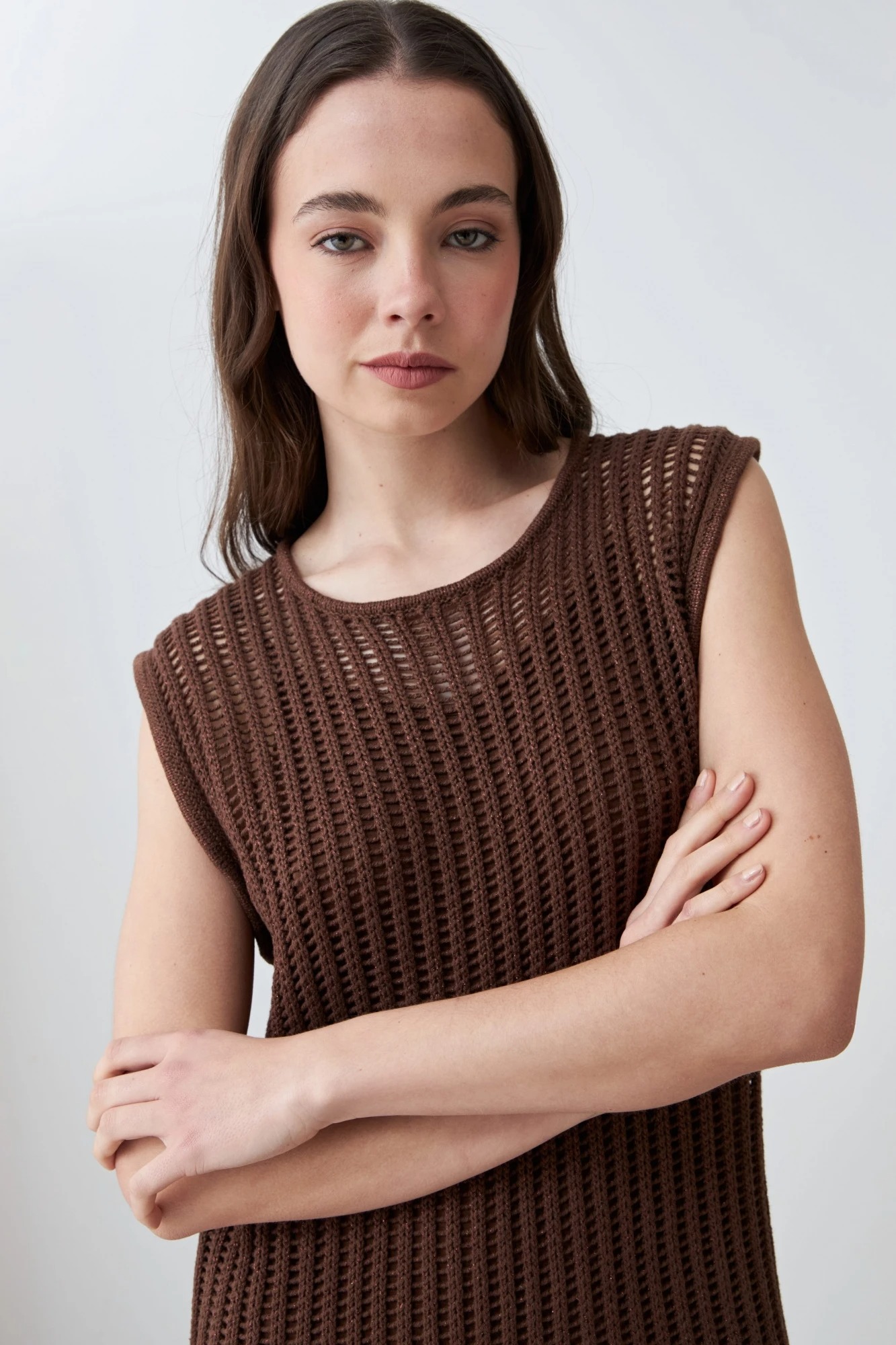 Vestido calado con flecos - chocolate 4