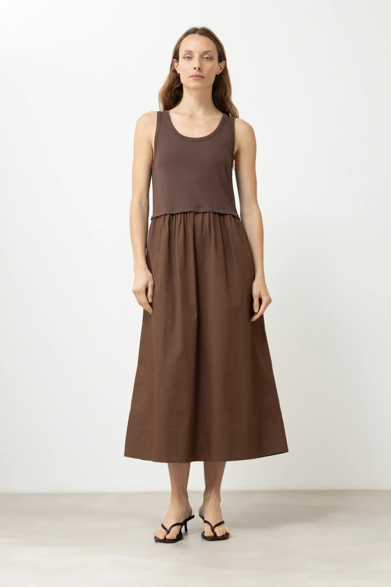 Vestido combinado con bolsillos - chocolate 1