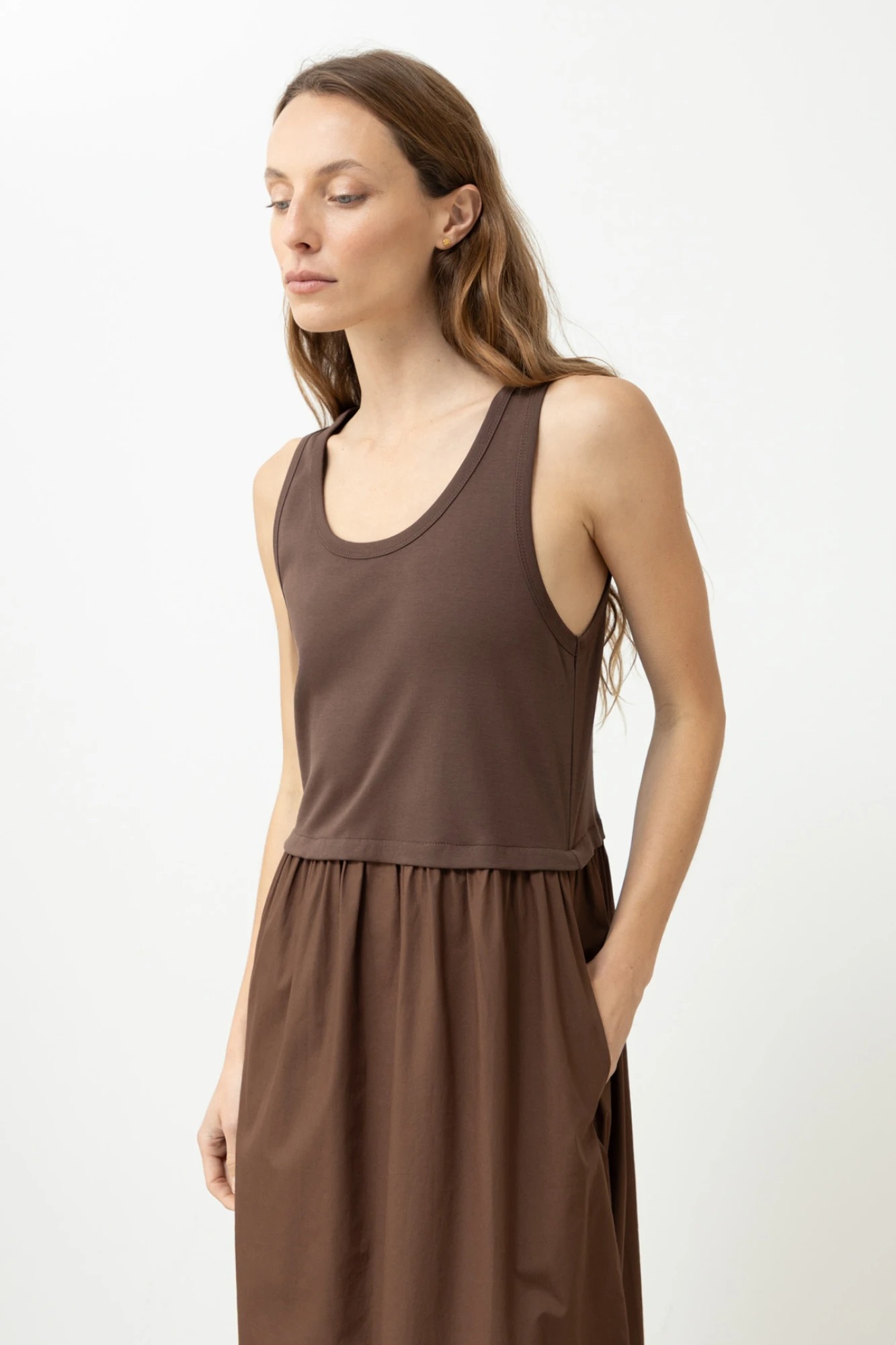 Vestido combinado con bolsillos - chocolate 5