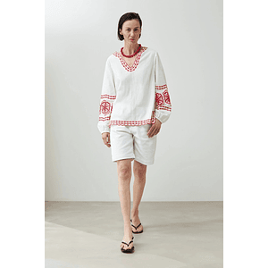 Blusa bordada manga larga - blanco