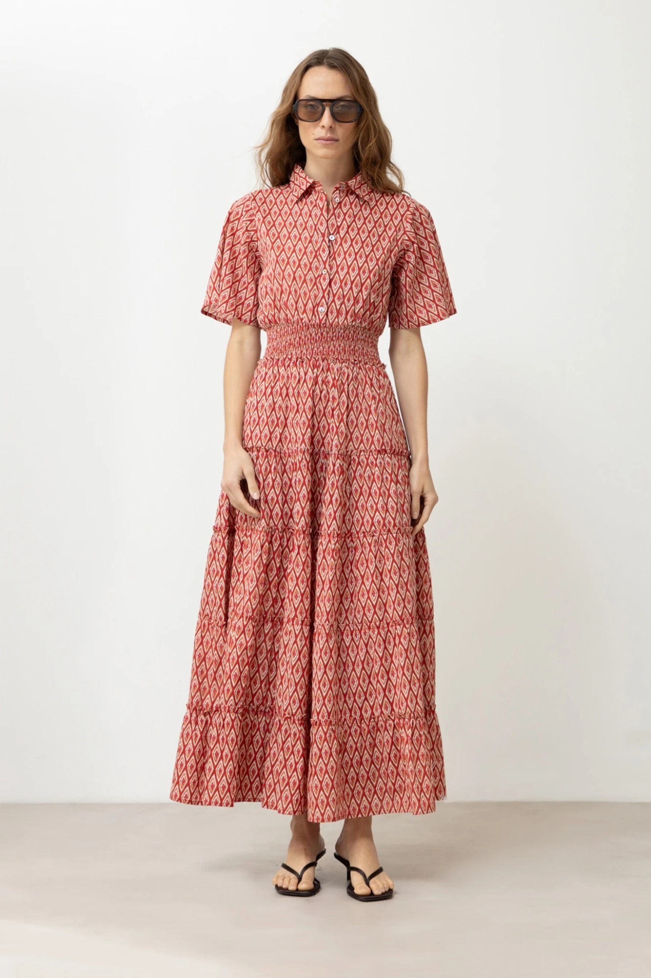 Maxi vestido estampa rombos - rojo 1