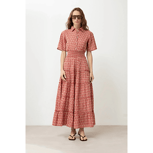 Maxi vestido estampa rombos - rojo