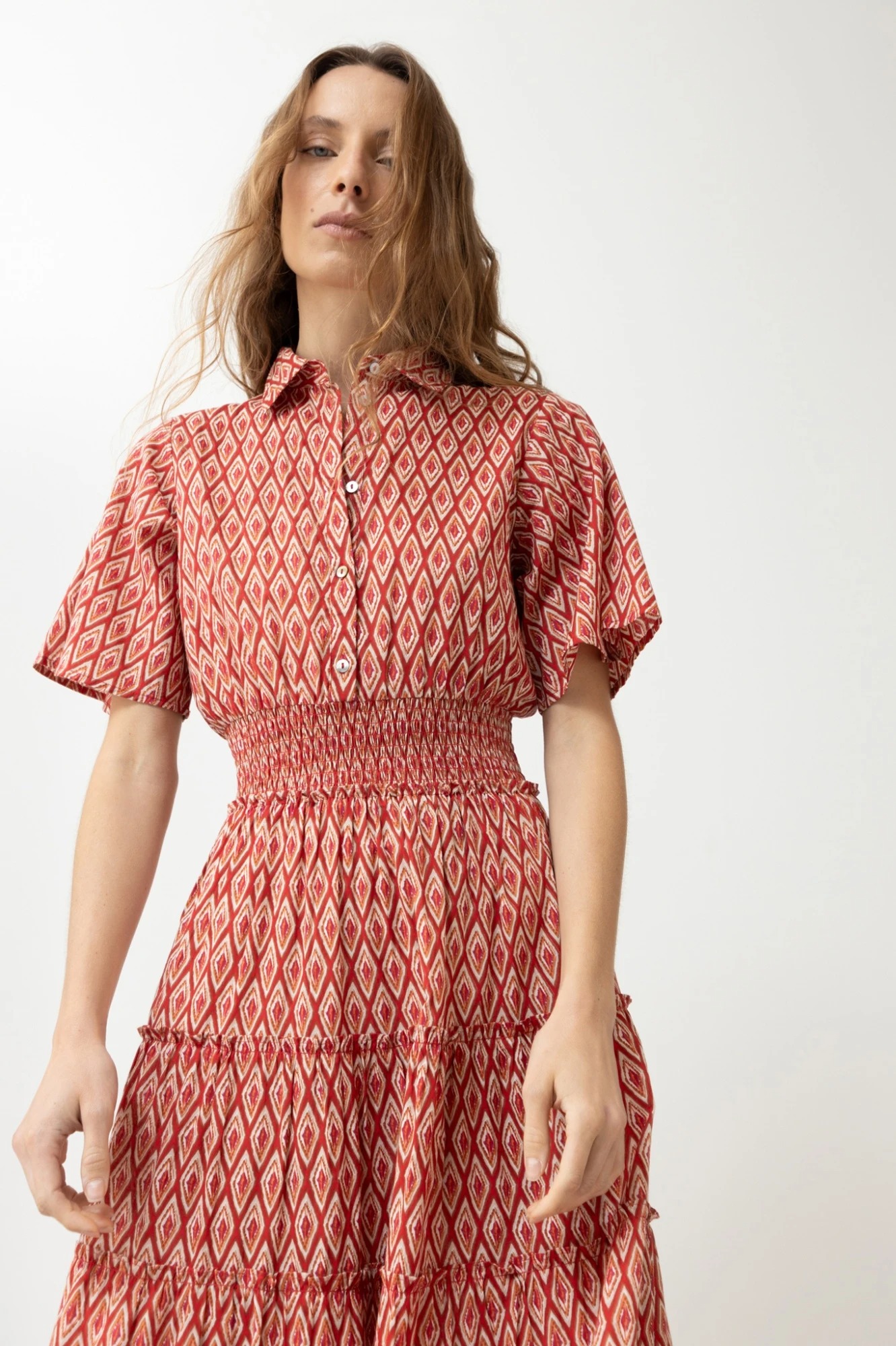 Maxi vestido estampa rombos - rojo 3